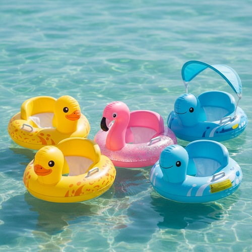 Baby floating tubes with ocean background