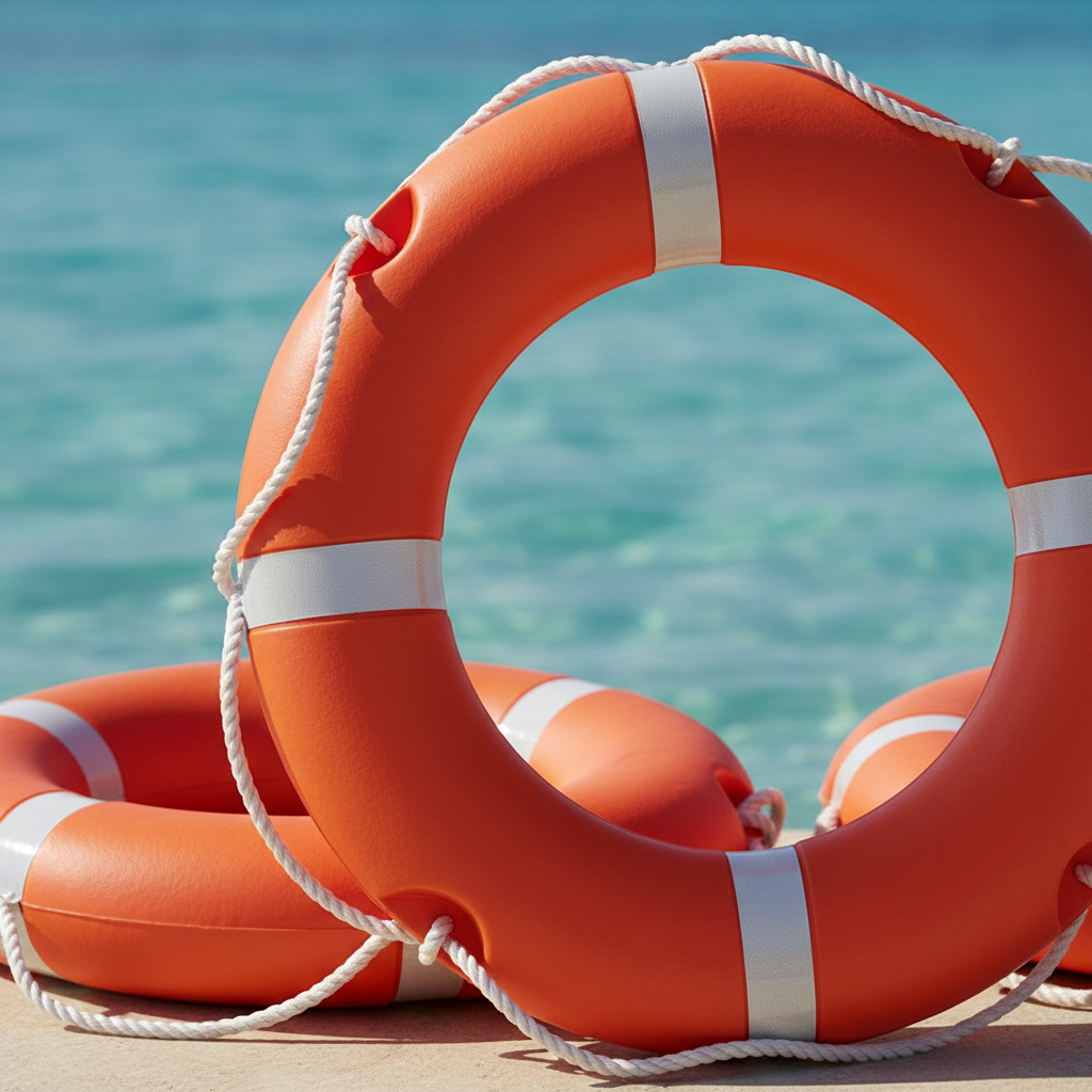 Life buoys with ocean background