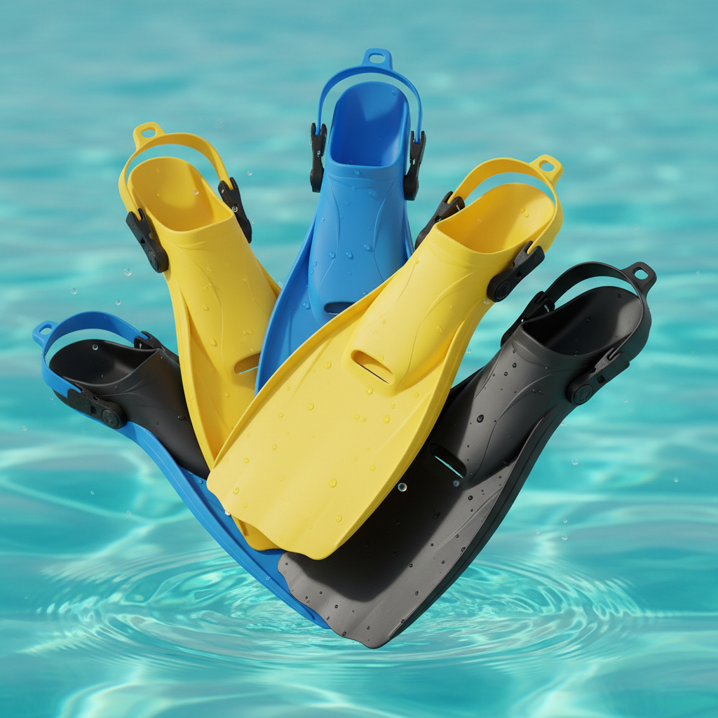 Swimming fins with ocean background